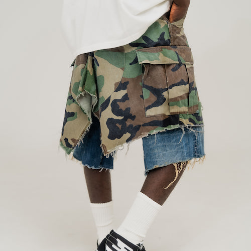 Camo Kilt Denim Shorts