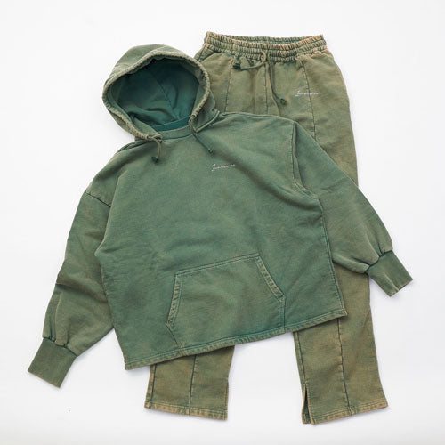 Innocence Green Faded Sweat Pullover Hoodie&Slit Pants