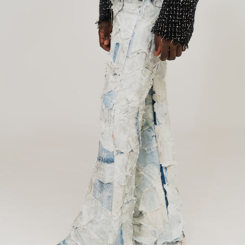 Metallic Patchwork Denim Pants