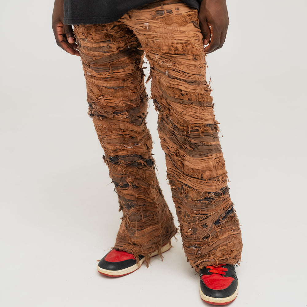 Textured Denim Pants (Brown)