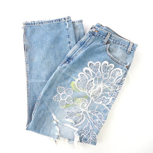 INNOCENCE FLORAL DENIM PANTS EMBROIDERY BY HAND(2面刺繍）